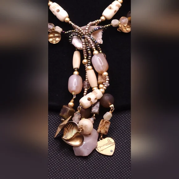 Unique Handcrafted Beaded Boho Tassel Necklace With Charms And Skull Beads - Picture 5 of 7